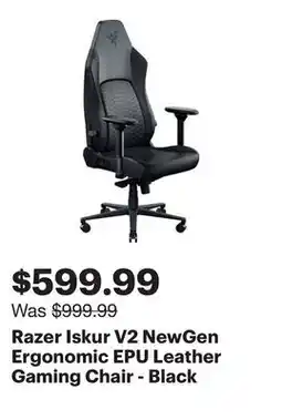 Best Buy Razer Iskur V2 NewGen Ergonomic EPU Leather Gaming Chair - Black offer