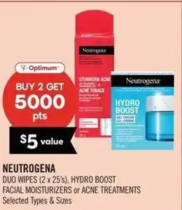 Shoppers Drug Mart Neutrogena duo wipes hydro boost facial moisturizers or acne treatments offer