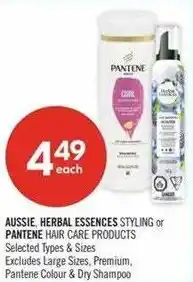 Shoppers Drug Mart Aussie herbal essences styling or pantene hair care products offer