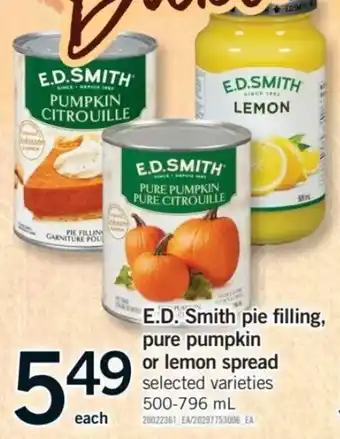 Fortinos E.D. Smith pie filling, pure pumpkin or lemon spread offer
