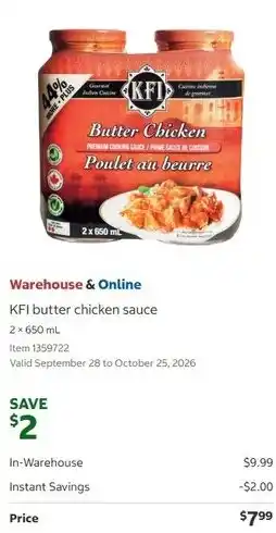 Costco KFI butter chicken sauce offer