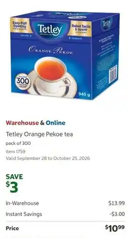 Costco Tetley orange pekoe tea offer