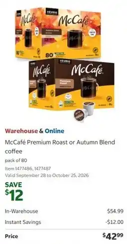 Costco McCafé Premium Roast or Autumn Blend coffee offer