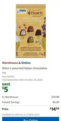 Costco Witor's assorted Italian chocolates offer