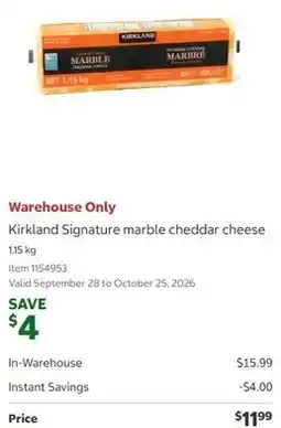 Costco Kirkland Signature marble cheddar cheese offer