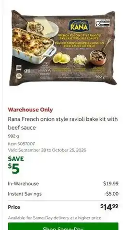 Costco Rana french onion style ravioli bake kit with beef sauce offer