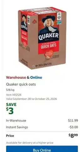 Costco Quaker quick oats offer