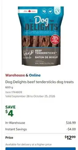 Costco Dog Delights beef tendersticks dog treats offer