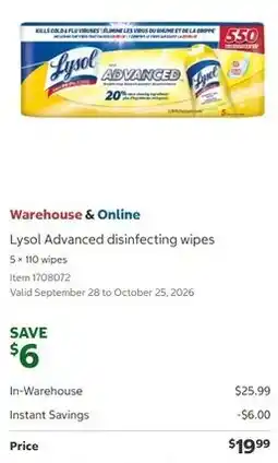 Costco Lysol Advanced disinfecting wipes offer
