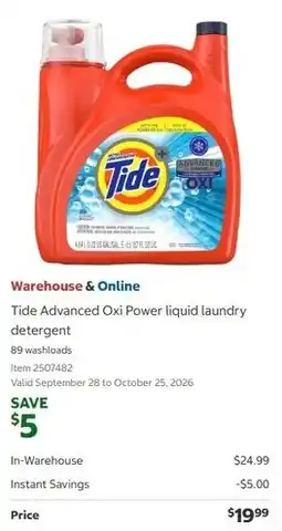 Costco Tide Advanced Oxi Power liquid laundry detergent offer