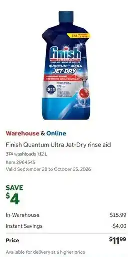 Costco Finish Quantum Ultra Jet-Dry rinse aid offer