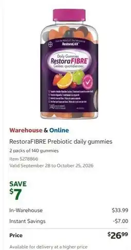 Costco Restorafibre prebiotic daily gummies offer