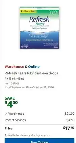 Costco Refresh Tears lubricant eye drops offer