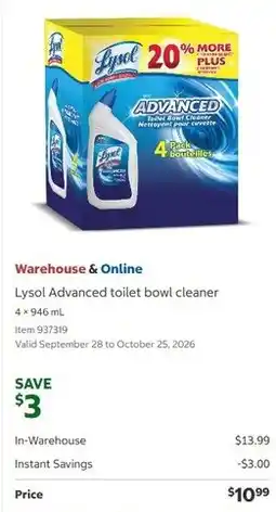 Costco Lysol advanced toilet bowl cleaner offer
