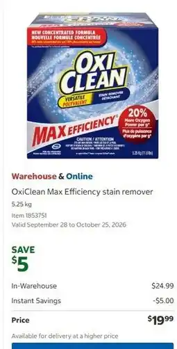 Costco OxiClean Max Efficiency stain remover offer