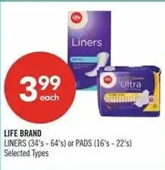 Shoppers Drug Mart Life brand liners or pads offer
