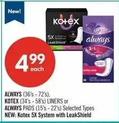 Shoppers Drug Mart Always liners or Kotex pads offer