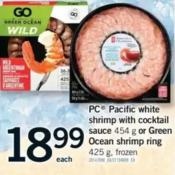 Fortinos PC Pacific white shrimp with cocktail sauce or Green Ocean shrimp ring offer