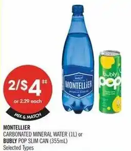 Shoppers Drug Mart Montellier carbonated mineral water or Bubly pop slim can offer