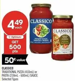 Shoppers Drug Mart Classico traditional pizza or pasta sauce offer