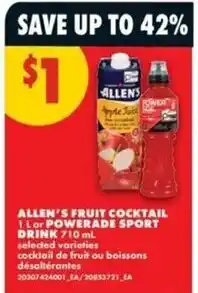 No Frills allen's fruit cocktail 1L or powerade sport offer