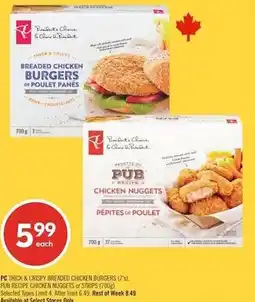 Shoppers Drug Mart PC thick & crispy breaded chicken burgers offer