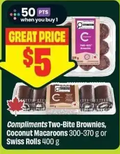 FreshCo Compliments Two-Bite Brownies Coconut Macaroons or Swiss Rolls offer