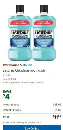 Costco Listerine Ultraclean mouthwash offer