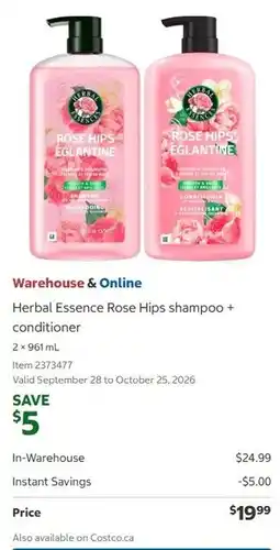 Costco Herbal Essence Rose Hips shampoo + conditioner offer