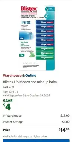 Costco Blistex Lip Medex and mint lip balm offer