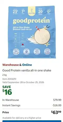 Costco Good Protein vanilla all-in one shake offer