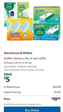 Costco Swiffer dusters, dry or wet refills offer