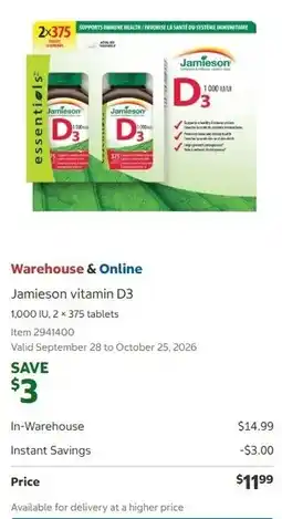 Costco Jamieson vitamin D3 offer
