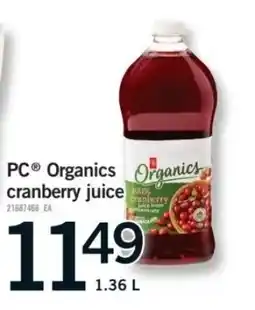 Fortinos PC Organics cranberry juice offer