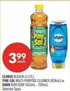 Shoppers Drug Mart Clorox bleach pine-sol multi-purpose cleaner or dawn dish soap offer