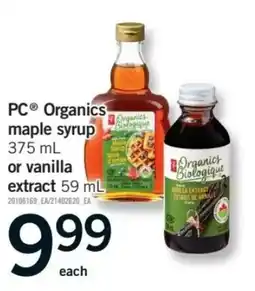 Fortinos PC organics maple syrup or vanilla extract offer