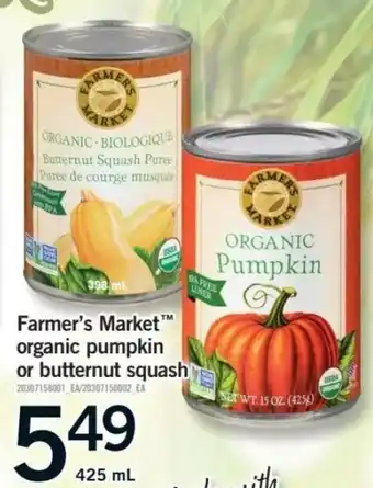 Fortinos Farmer's Market organic pumpkin or butternut squash offer