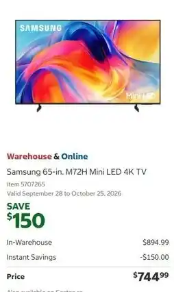 Costco Samsung 65-in. M72H Mini LED 4K TV offer