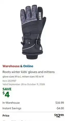Costco Roots winter kids' gloves and mittens offer