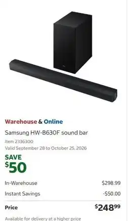 Costco Samsung HW-B630F sound bar offer