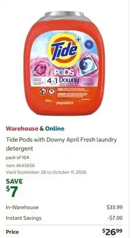 Costco Tide Pods with Downy April Fresh laundry detergent offer