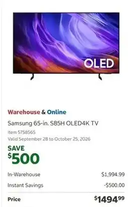 Costco Samsung 65-in. S85H OLED4K TV offer