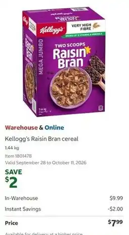 Costco Kellogg's Raisin Bran cereal offer