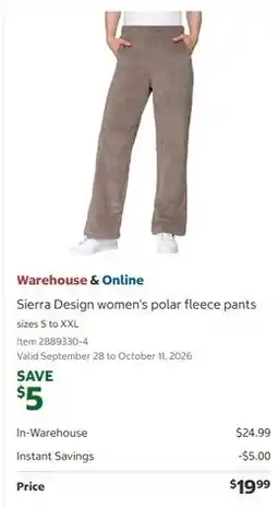 Costco Sierra Design women's polar fleece pants offer