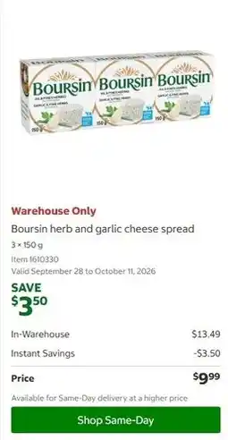 Costco Boursin herb and garlic cheese spread offer
