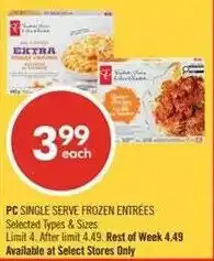 Shoppers Drug Mart PC single serve frozen entrées offer