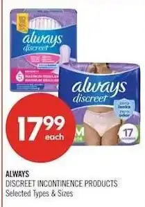 Shoppers Drug Mart Always discreet incontinence products offer