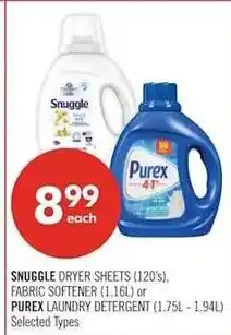 Shoppers Drug Mart Snuggle dryer sheets or Purex laundry detergent offer