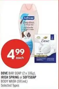 Shoppers Drug Mart Dove bar soap or irish spring or softsoap body wash offer