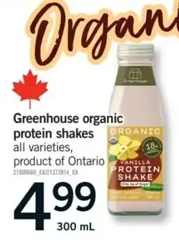 Fortinos Greenhouse organic protein shakes offer